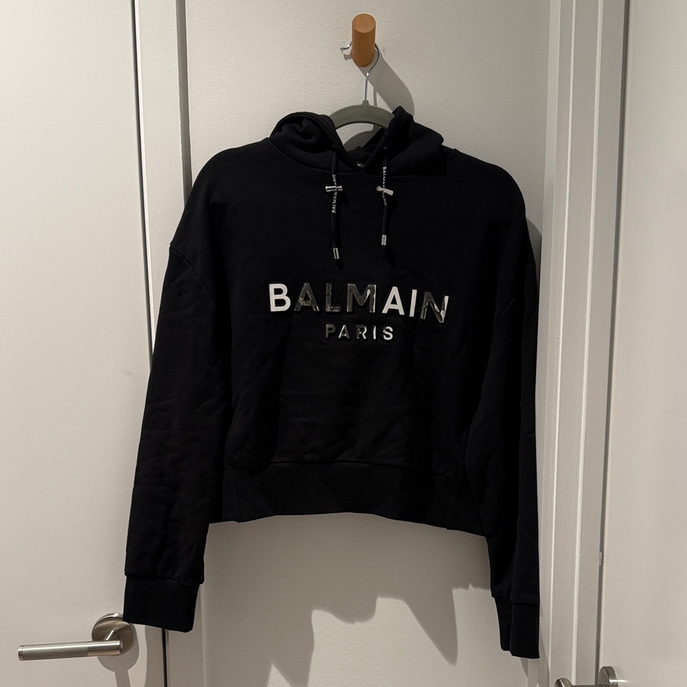 Balmain Black and Silver Logo Hoodie